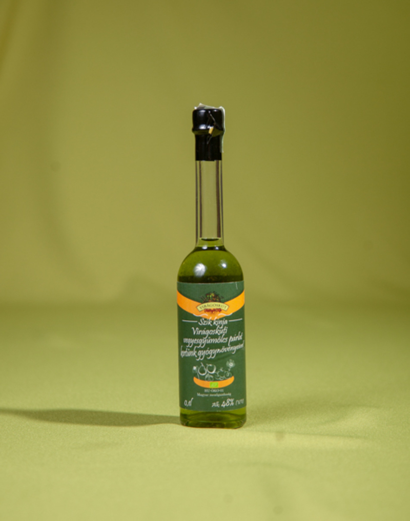Szík kínja -Virágoskúti bio vegyesgyümölcs párlat kertünk gyógyfüveivel- 100ml 48%