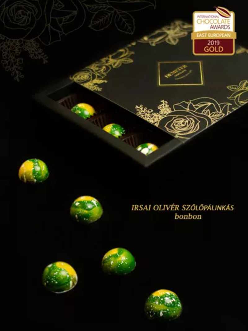 Irsai Olivér szőlőpálinkás bonbon – International Chocolate Awards Gold 2019