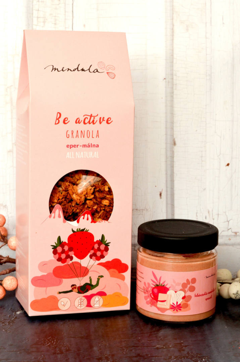 Epres-málnás granola és fehércsokis-epres mandulakrém együtt kedvezménnyel