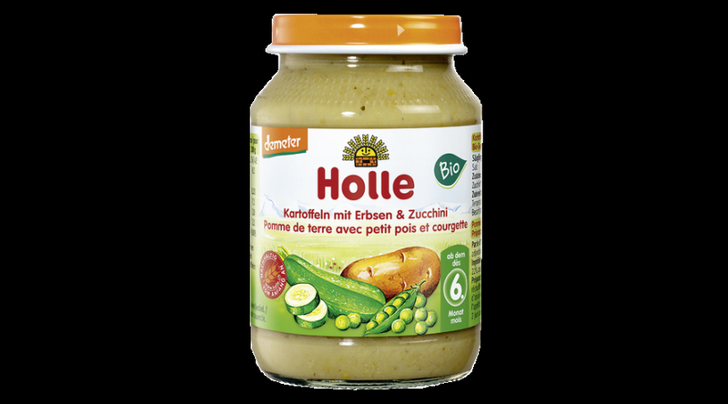 Holle Bio Burgonya, borsó cukkinivel - üveges bébiétel 190g