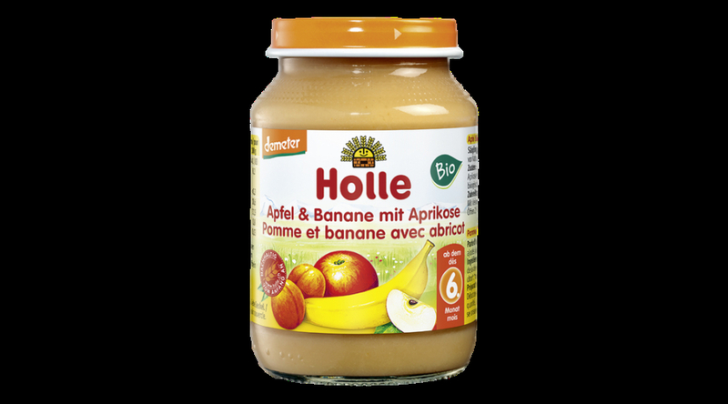 Holle Bio Alma, banán sárgabarackkal - üveges bébiétel 190g