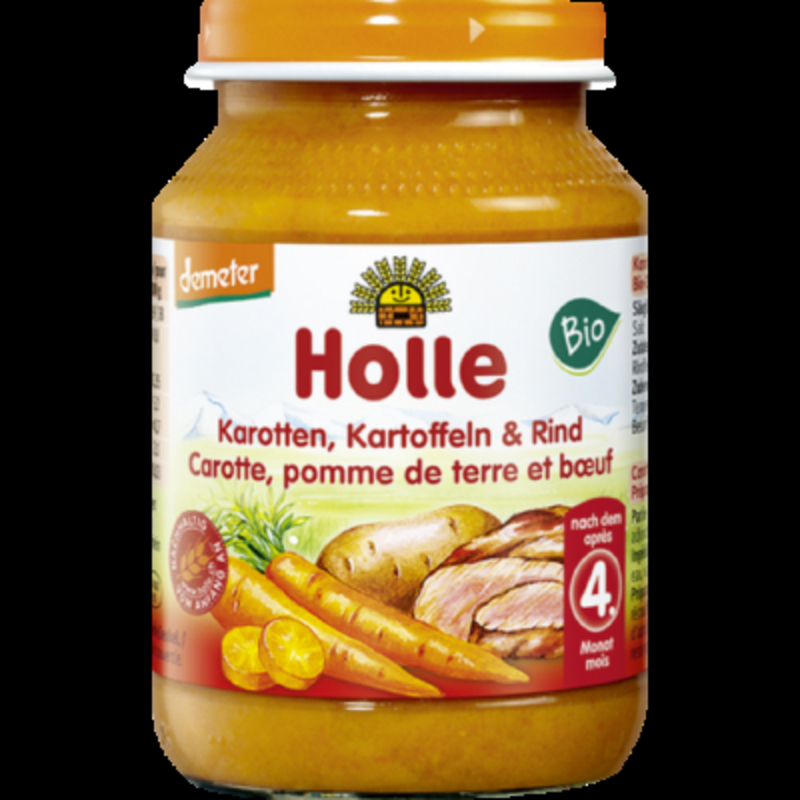 Holle Bio Sárgarépa, burgonya marhahússal - üveges bébiétel 190g