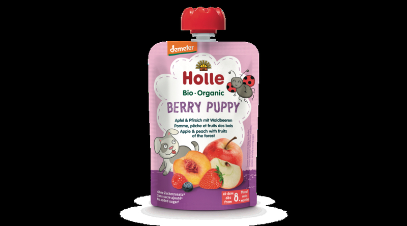 Holle Bio Berry Puppy - Tasak alma, őszibarack erdei gyümölcsökkel 100g